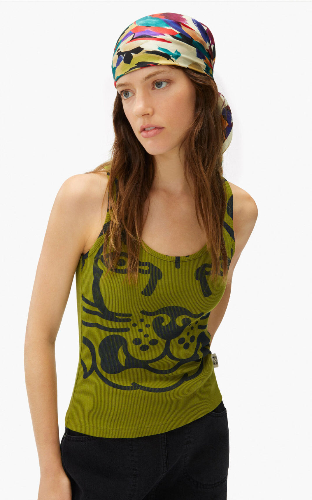 T Shirt Kenzo K Tiger vest top Femme Vert Olive | EUHS-08493